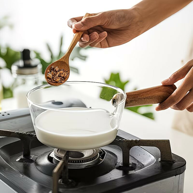 Glass Fry Pans - 直火 IH対応 ガラス片手鍋 耐熱ガラス 鍋 片手鍋 ミルクパン 小 透明 V字型注ぎ口 ふた付き おしゃれ かわいい シンプル 食洗機対応 1人用 北欧