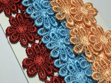 【3色セット】お花のレース 3m レース リボン ケミカルレース モチーフ ハンドメイド リメイク 布 生地 ハギレ(mix-f)