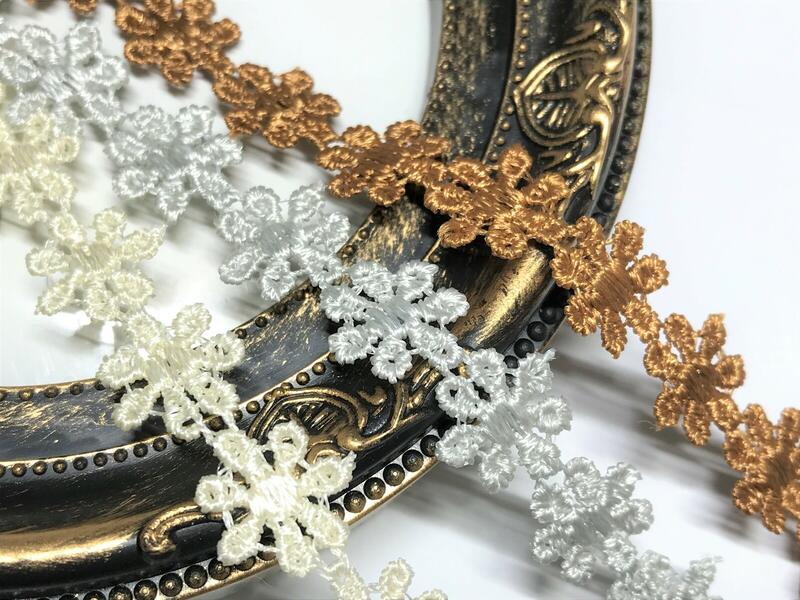【3色セット】小花のレース 合計3m 幅13mm レース リボン ケミカルレース モチーフ ハンドメイド リメイク 布 生地 ハギレ MIX　ブラウン　グレー　クリーム