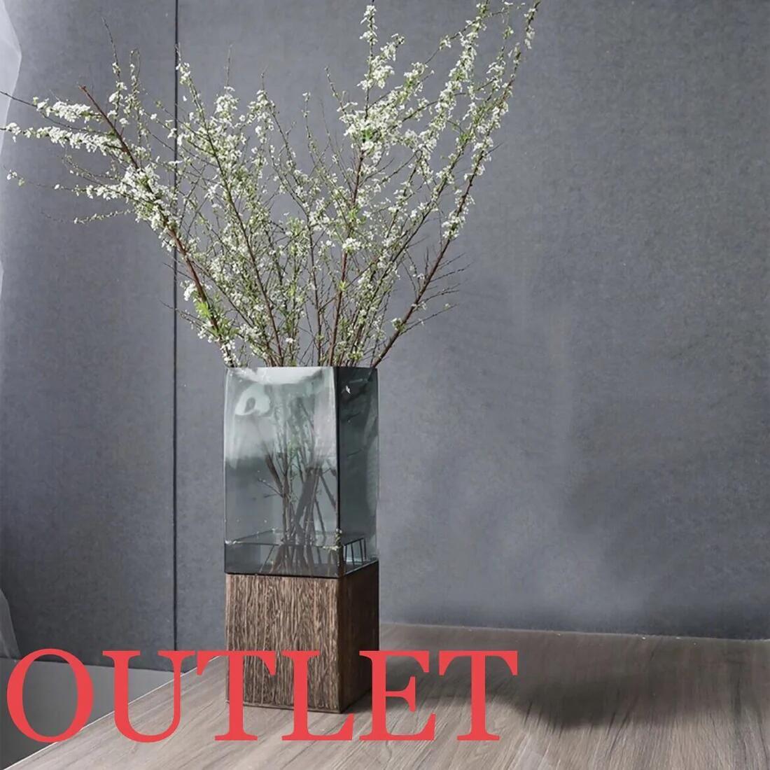 Rakuten - 【アウトレット10%オフ クリアグリーンガラス×ウッド　スクエア　ラージ】花瓶　インテリア　花器　おしゃれ