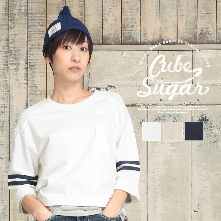 CUBE SUGAR 21/-リサイクル天竺×メッシュ ハードウォッシュ 袖ラインクルー(3色)【レ ...
