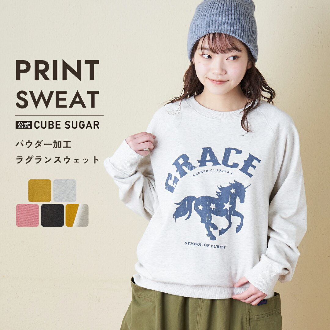 【クリアランスセール★50%OFF】ロゴスウェット / 公式 CUBE SUGAR パウダー加工 裏毛 ラグランスリーブ プルオーバー (5色): アメカジ レ...