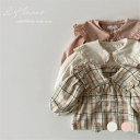ベビー キッズ ビックカラーブラウス 韓国子供服 66cm~120cm 60 70 80 90 100 110 120 チェック 柄 模様 無地 フリル 襟 襟付き ビッグカラー ビックカラー 長袖 秋 春 女の子 無地 プルオーバー かわいい 可愛い ナチュラル