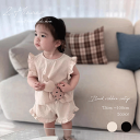 2カラー ベビー バックリボンフリルセットアップ 韓国子供服 73cm~120cm 70 80 90 100 110 120 女の子 バックリボン バッグリボン フリル モノトーン 淡色 上下セット ショーツパンツ ブラウス チェック柄 背中リボン 夏 秋 春