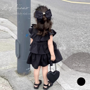 キッズ ブラックティアードワンピース 80cm〜130cm 韓国子供服 80 90 100 110 120 130 黒 フリル ドレス ティアード ビック ビッ...