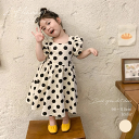 キッズ オープンバックドットンピース 韓国子供服 90cm〜130cm 90 100 110 120 130 水玉 ミモレ丈 ワンピース ドレス バック バッグ...