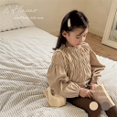 キッズ ワイドスリーブギャザーブラウス 韓国子供服 80cm~130cm 80 90 100 110 120 130 女の子 ギャザー シャーリング ワイド ボリューム スリーブ スタンド カラー ナチュラル フリル 淡色 春 秋 かわいい 可愛い