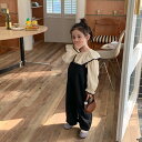 キッズ ワイドサロペットパンツ+ビックカラーブラウス セット 韓国子供服 80cm〜130cm 80 90 100 110 120 130 ビックカラー ビッグ...