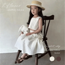 2カラー キッズ ロングスカート セットアップ 韓国子供服 90cm~130cm 90 100 110 120 130 ブラウス ノースリーブ キャミソール ロング丈 サマー 春 夏 秋 セット 上下セット コーデ ナチュラル ブラウン 茶色 クリーミーホワイト 白 女の子