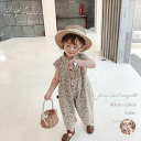 キッズ フローラルサロペット 韓国子供服 80cm~130cm 80 90 100 110 120 130 オールインワン つなぎ ボトムス パンツ 春 夏 シャツ 女の子 半袖 ゆるっと ゆる ゆるっ シルエット フラワー 花柄 大人っぽい かわいい 楽天ランキング入賞商品