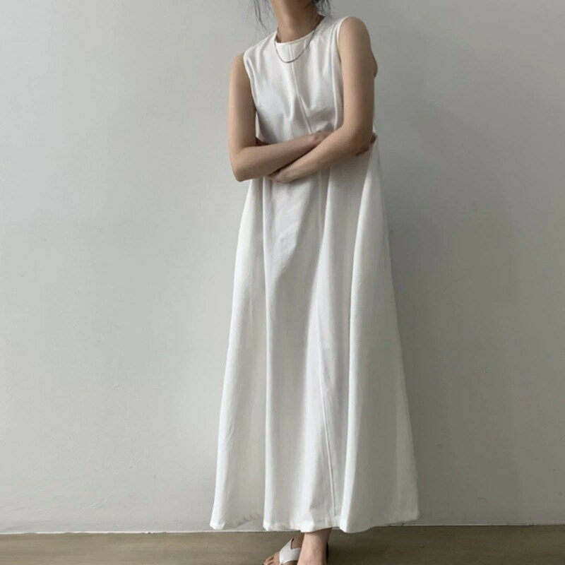2カラー　レディース　ノースリーブモノトーンワンピース　韓国レディース服　ワンサイズ