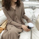 4カラー レディース Vネックニットワンピース 韓国レディース服 M〜XL 楽天ランキング入賞品