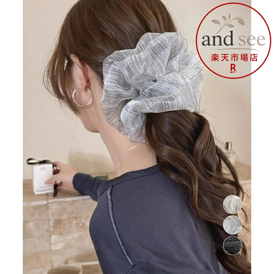 素材：ポリエステル カラー：ブラック/ライトグレー/シャンパン ゴム直径：約4cm 生産国：中国 ヘアゴムヘアアレンジ 髪留め 髪飾り まとめ髪 オルチャン おしゃれ 大人っぽい 可愛い 卒業式 入学式 デート 繊細なラメドットが散りばめられた、シアー素材のシュシュ。 軽やかで透け感のある生地が、ヘアスタイルに上品なニュアンスをプラスしてくれる。 ボリューム感のあるデザインで、ひとつ結びやお団子ヘアにさっと合わせるだけで華やかな印象に。 手首につけてアクセサリー感覚で楽しむのも◎。 メーカー希望小売価格はメーカーサイトに基づいて掲載しています
