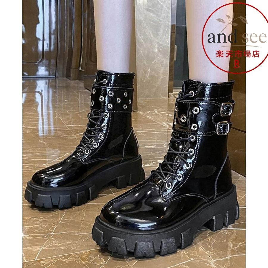 厚底ショートブーツ 黒ストームブーツ美脚