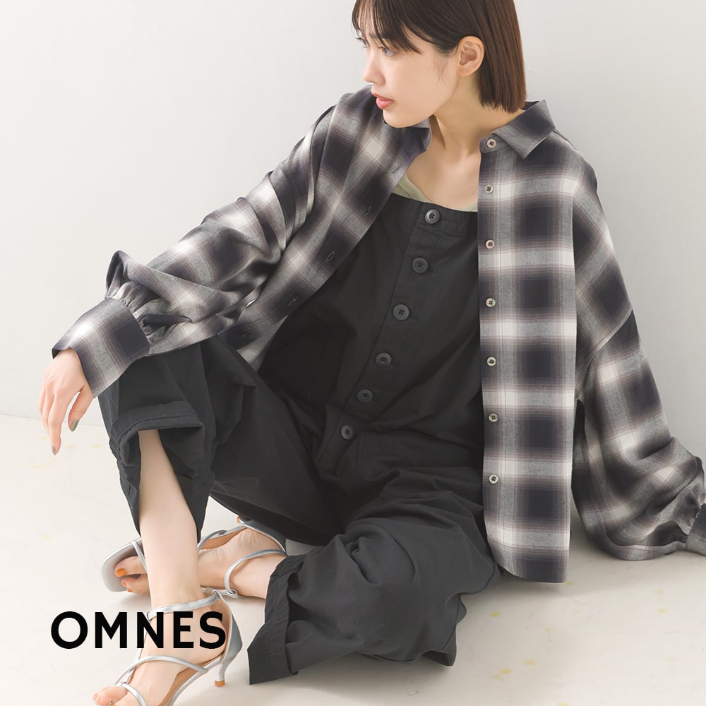 【OMNES】レーヨン袖ボリューム長袖シャツ レディース カジュアル フリーサイズ チェックシャツ ブラック 黒 チェック柄 羽織り HAPTIC ハプティックのサムネイル