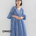 \OPEN記念クーポンで10%OFF/【OMNES】コットンボイルストライプスキッパーワンピース ペチコート付き レディース ロング丈 ロングワンピース ストライプ柄 カジュアル フリーサイズ HAPTIC ハプティック