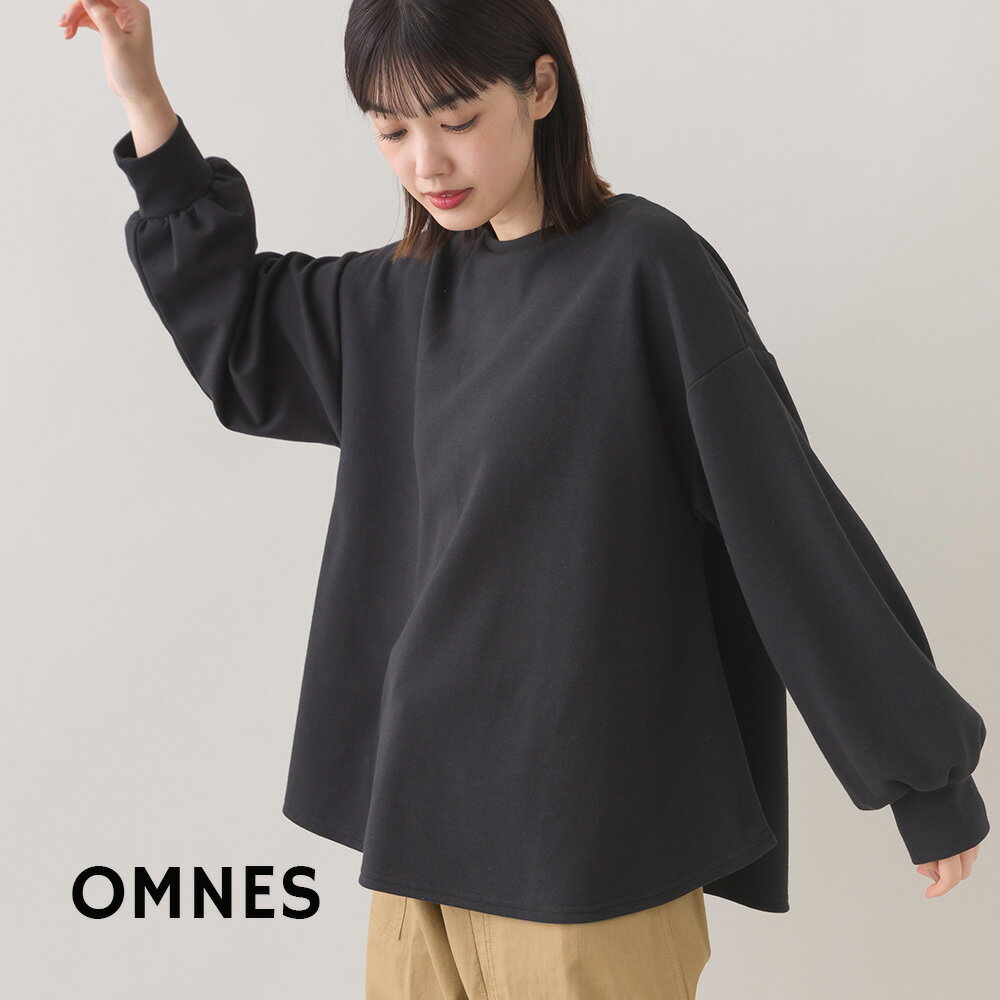 【OMNES】ダンボールニット ボリューム袖ドロップショルダープルオーバー長袖 レディース カジュアル フリーサイズ トップス カットソー 無地 シンプル キレカジ オムネス