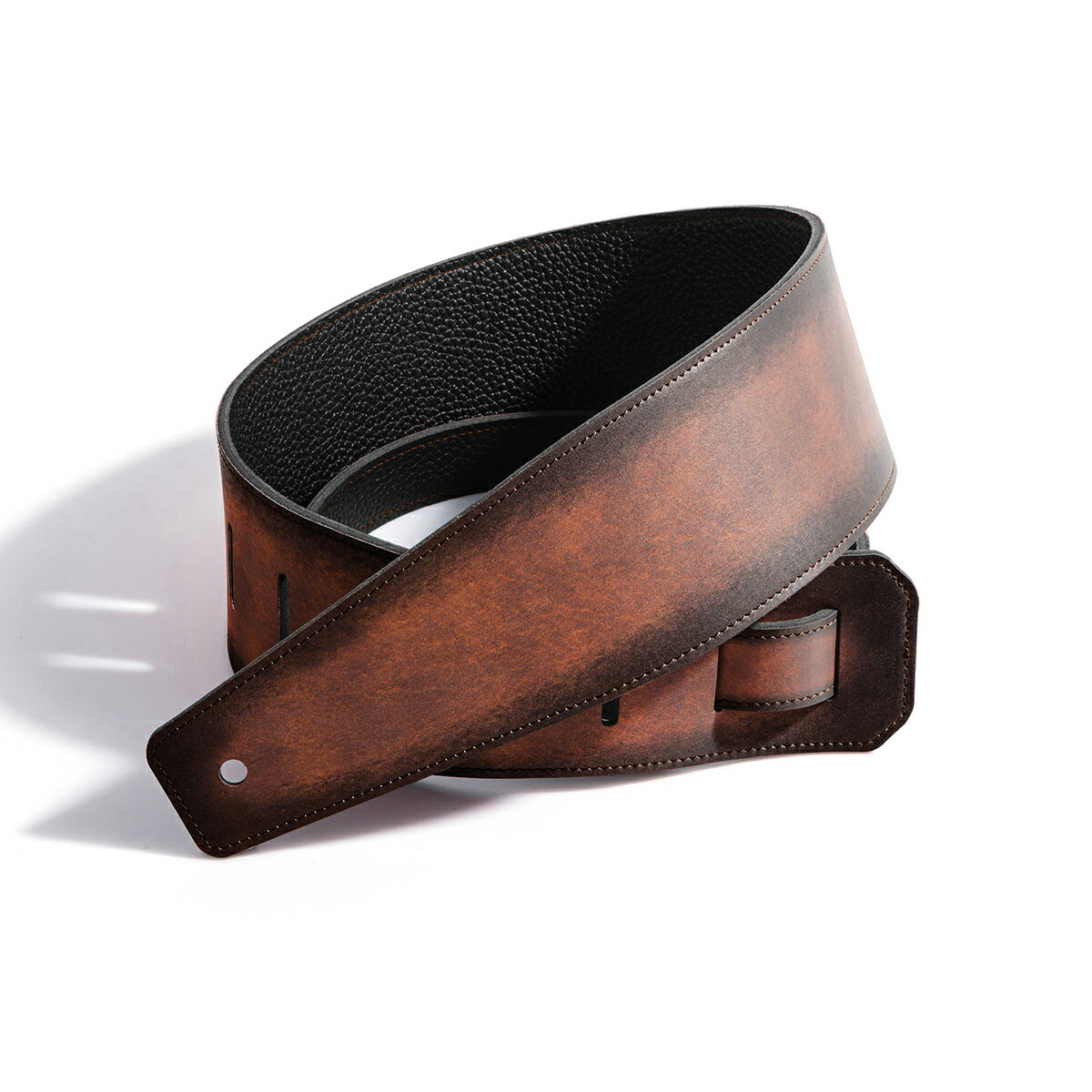 ギターストラップ レザー 手染めビンテージ ダークブラウン ベースストラップ 本革 革 ギターストラップ ハンドメイド 厚さ調節 最高級 天然皮革