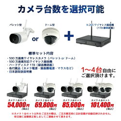 防犯カメラワイヤレス500万画素屋外屋内選べるカメラ1台セットドームバレットレコーダーセットHDD1TB付属av-k5001ew
