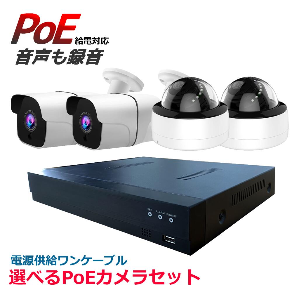 防犯カメラ PoE 屋外 4台セット 監視カメラ PoE 選べるカメラ4台 オールカラー レコーダー 4台セット HDD1TB内蔵 av-poe04-set（HDD1TB) PTZカメラ