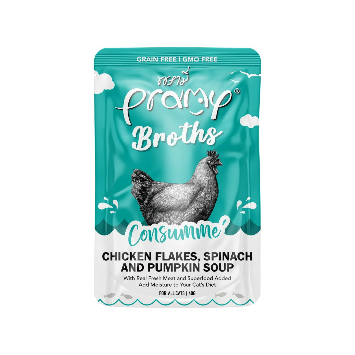 樂天商城 - 正規品 Pramy プラミー コンソメ チキンフレーク ほうれん草かぼちゃスープ　40g キャットフード 一般食 猫用ウェットフード CAT用スープ