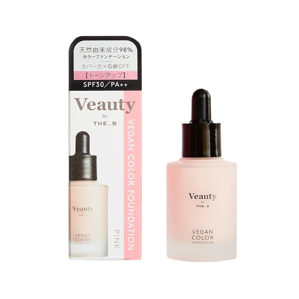 Veauty by THE_B ヴィーガン カラーファンデーション (ピンク) 敏感肌用 リキッド ファンデーション SPF30 (トーンアップ/肌荒れ カバー...