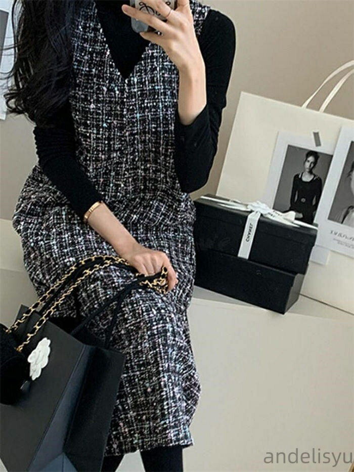 【7/31 23:59迄P5倍＆100円クーポン】ツイード ジャンパースカート 秋 冬 ラメ ジャンパースカート vネック レディース 大人 ノースリーブ