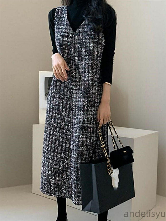 【7/31 23:59迄P5倍＆100円クーポン】ツイード ジャンパースカート 秋 冬 ラメ ジャンパースカート vネック レディース 大人 ノースリーブ