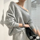 最大P6倍&15%OFFクーポン 【送料無料】アンシンメトリー スラッシュドネック おしゃれ 韓国 セクシー ブラック ベージュ ニット グレー 秋 無地 セーター 冬 オフショ