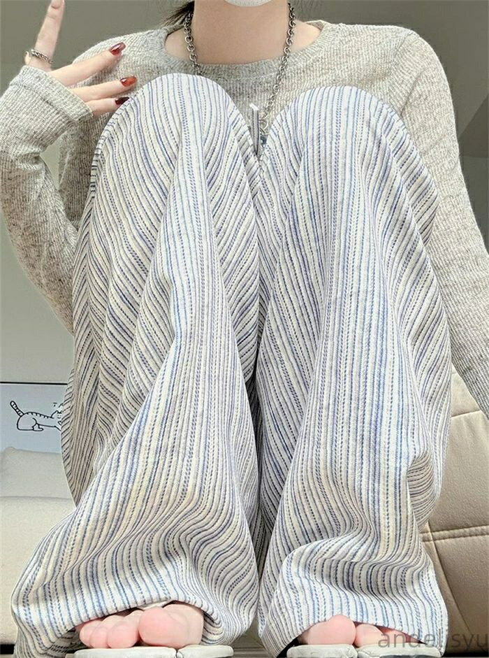 【送料無料】ワイドパンツ レディース ストライプ ロング きれいめ 夏 ボトムス ストレートパンツ UVカット 紫外線対策 ズボン ウエストゴム