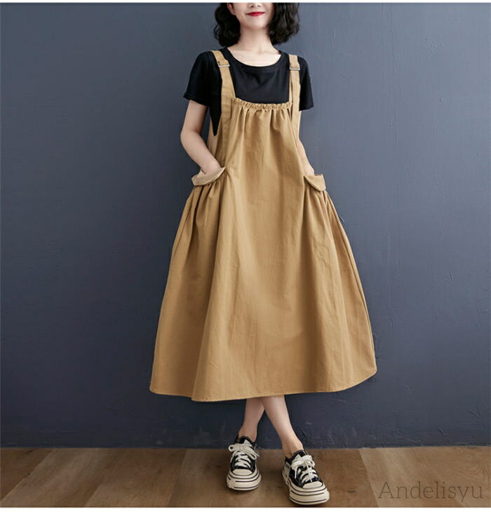 【本日P5倍＆100円OFFクーポン】ジャンパースカート ロング フレアワンピース サロペット 夏ワンピ ロング丈 お洒落 体型カバー 無地 カジュアル