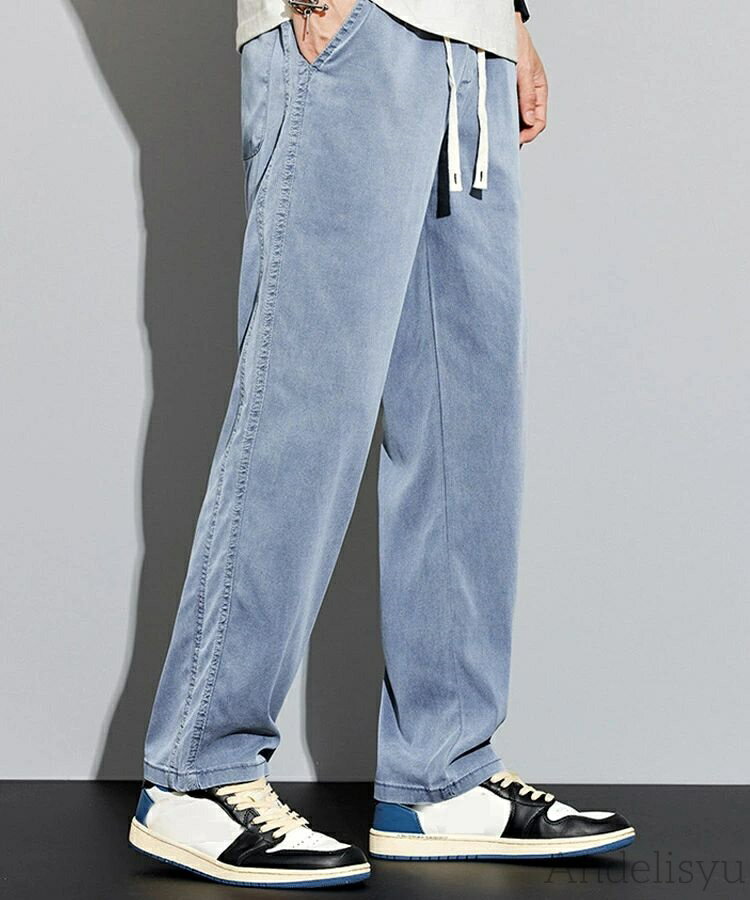 最大15％OFFクーポン　【送料無料】ゴルフパンツ メンズ ストレートパンツ 接触冷感 ウエストゴム ワイドパンツ ジャージーパンツ ゴルフウェア 長ズボン メンズ