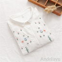セット購入で10%OFFクーポン 【送料無料】ガーゼシャツ 綿 シャツブラウス レディース 7分袖 花柄 刺繍 シャツ ブラウス トップス カジュアル 大きいサ...