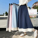 セット購入で10%OFFクーポン 【送料無料】フレアスカート ロングスカート レディース チェック柄スカート ボトムス 夏服 マキシロングスカート マキシスカー...