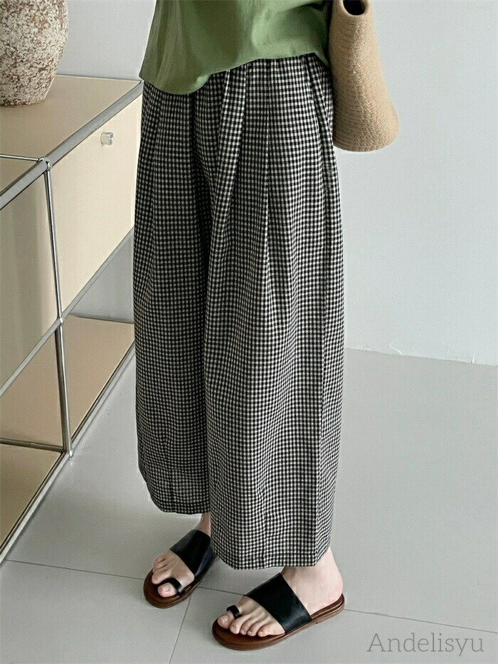 【本日P5倍＆100円OFFクーポン】柄 アンクルパンツ 夏 ウエストゴム ハイネックパンツ 九分丈パンツ 9分丈パンツ ゆったり チェック柄パンツ ロング丈 ボトムス 体型カバー カジュアル風 お洒落