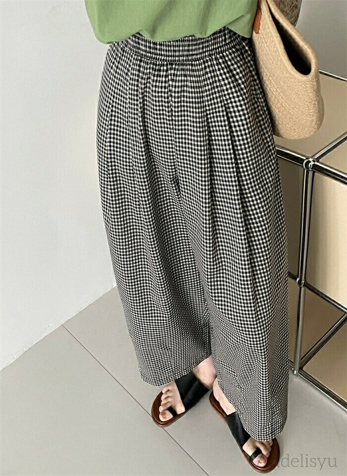 【本日P5倍＆100円OFFクーポン】柄 アンクルパンツ 夏 ウエストゴム ハイネックパンツ 九分丈パンツ 9分丈パンツ ゆったり チェック柄パンツ ロング丈 ボトムス 体型カバー カジュアル風 お洒落