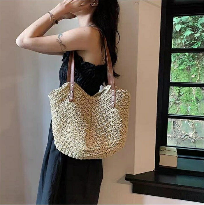 【送料無料】夏バッグ カゴバッグ カバン かばん 大容量 鞄 バッグ 夏 春 バッグ シンプル レディース トートバッグ ペーパーのサムネイル