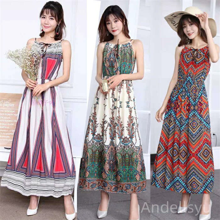 【送料無料】ワンピース ストラップ マキシ丈 ロング丈 ロング フレア 花柄 総柄 デイリー デート 外出 お呼ばれ 海 旅行 夏休み ママコーデ