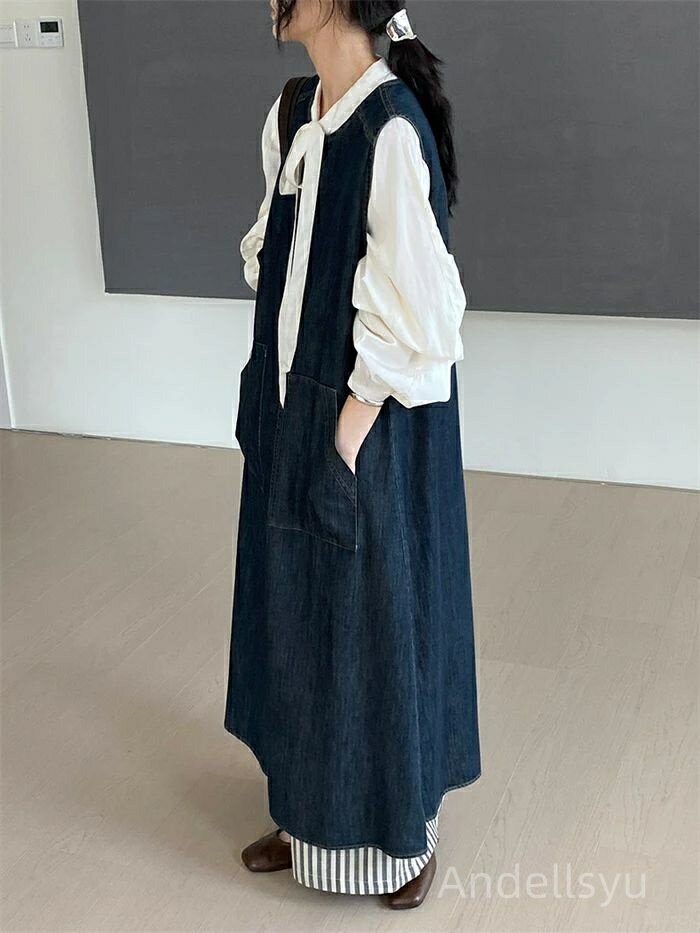 【送料無料】着 レイヤード ロング 楽ちん ゆったり カジュアル お洒落 プルオーバー 体型カバー リラックス 30代 40代 50代 60代 ブルー S M