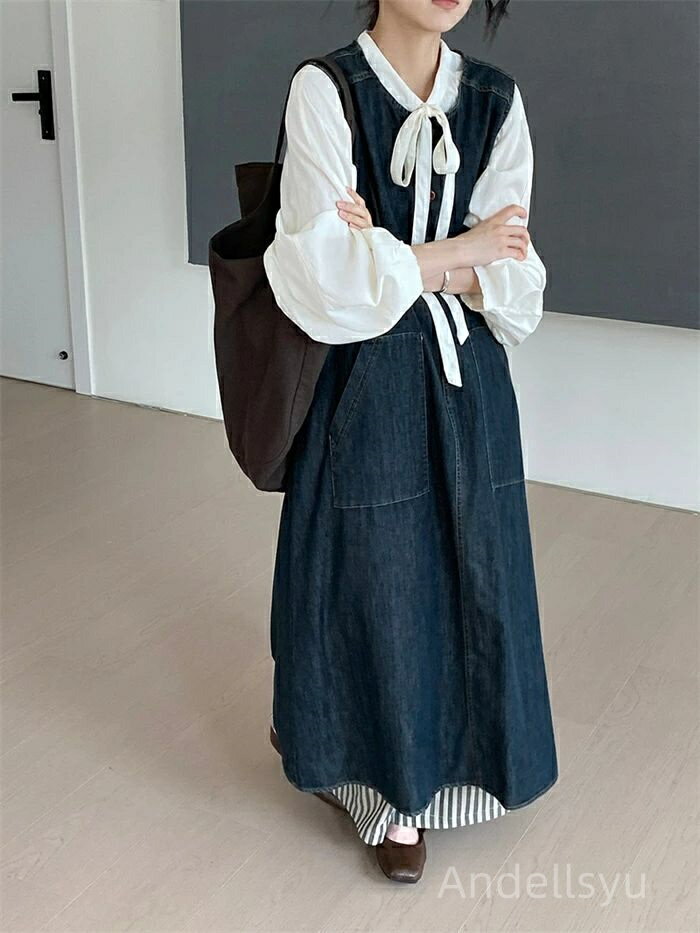 【送料無料】着 レイヤード ロング 楽ちん ゆったり カジュアル お洒落 プルオーバー 体型カバー リラックス 30代 40代 50代 60代 ブルー S M