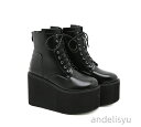【送料無料】ツ 編み上げブーツ ヒール7cm サイドジッパー付き 前厚 厚底ブーツ ブーティ ブーティー ハイカット ミドルブーツ ラウンドトゥ 厚底靴 歩きや...