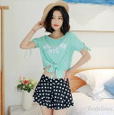 【送料無料】水着 ビキニ スイムウェア ショートパンツ 短パン Tシャツ セパレート ホルターネック 半袖 リボン フリル(4)