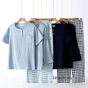【送料無料】レディース 春 パジャマ 長袖 2点セット 春夏向き ダブルガーゼ 柔らかい tシャツ ロング/ショートパンツ チェック柄 チェック