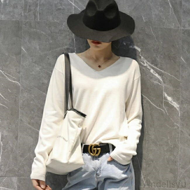 ニットセーターレディースVネックニ...