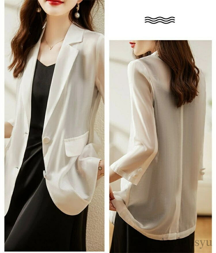 【8/1まで最大P7倍＆100円OFFクーポン】【送料無料】　サマージャケット レディース 夏 オフィス テーラード 7分袖 黒 フォーマル　レディーススーツ ビジネススーツ ビジネス 大きいサイズ 　レースジャケット 七分袖 通勤