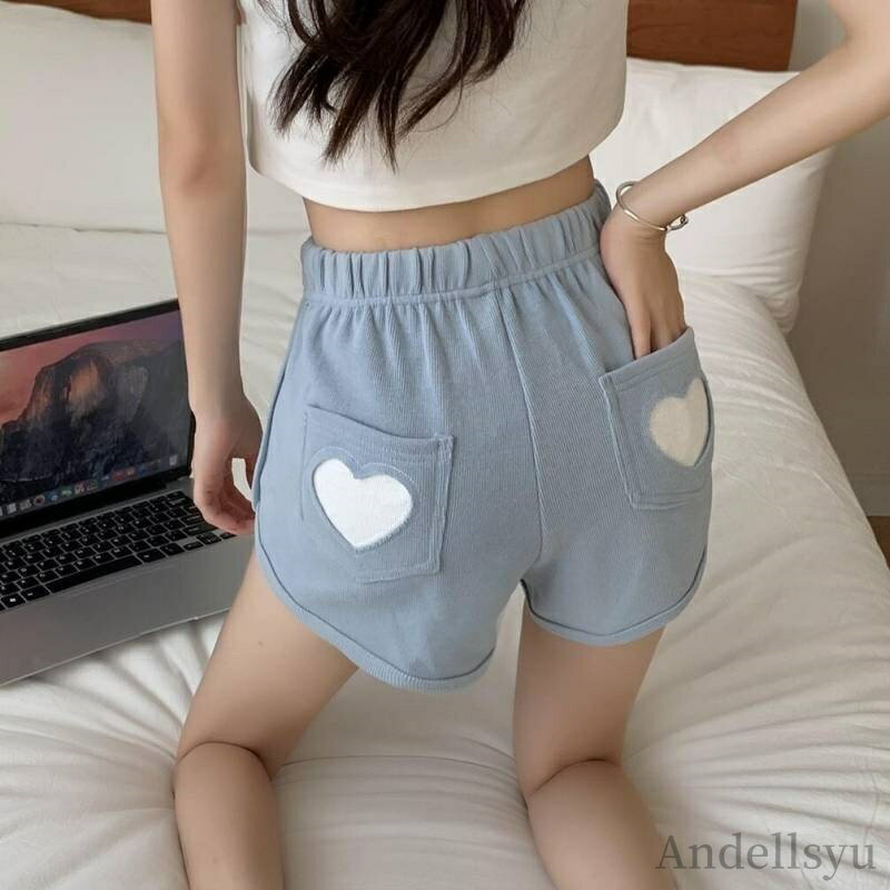 【7/19 20時開始P5倍＆マラソンクーポン】【送料無料】5color レディース ボトムス パンツ ショートパンツ サマーパンツ ワイドパンツ ルームウェア ショーツ ウエストゴム バックプリント ハート柄 バイカラー ゆったり ルーズ