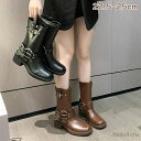 【送料無料】ロ ハーフ丈 ミドル丈 pu ブーツ シューズ レディース シューズブーツ 4.5cmヒール サイドベルト付き エンジニアブーツ ミドル丈
