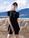【送料無料】女性用 レディース 女性 水着 フィットネス 体型カバー 水着 レディース 半袖 2点セット スカート フィットネス水着