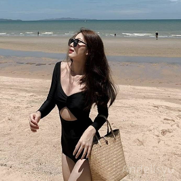 【送料無料】大人っぽい 華やか シンプル セクシー きれいめ 盛れる 谷間 胸元 パッド付き ワンピース スイムウェア 日焼け対策 長袖