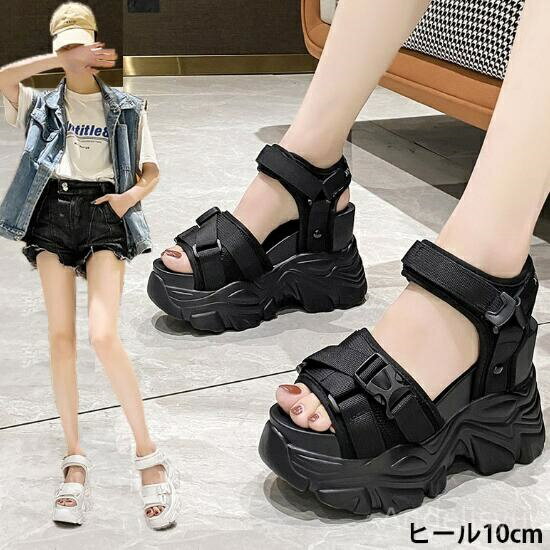 【本日P5倍＆100円OFFクーポン】【送料無料】厚底靴 レディース 軽量 サンダル コンフォート ビーチサンダル ヒール10cm 夏 美脚 厚底サンダル レディース スポーツサンダル